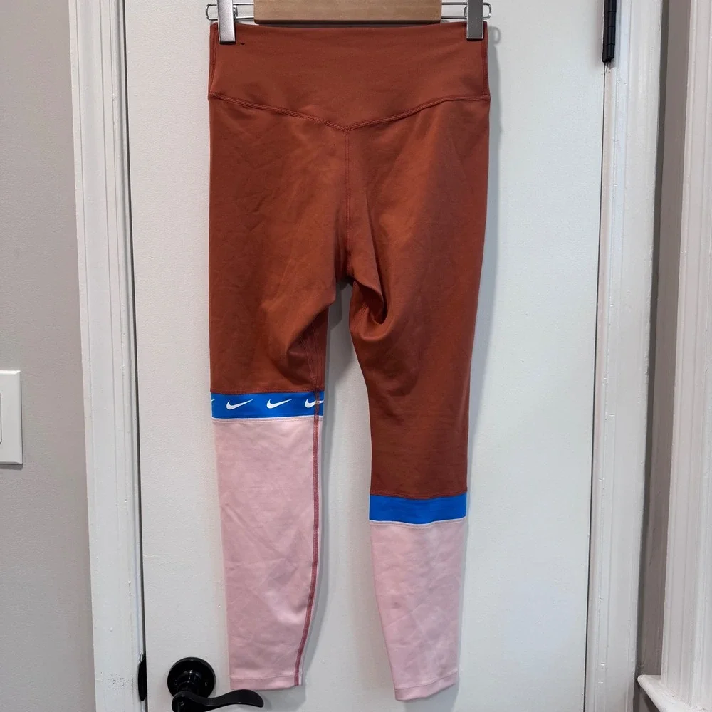 Nike‎ Dri-FIT Colorblock Leggings Womens Size Medium Brown Pink Blue Athletic